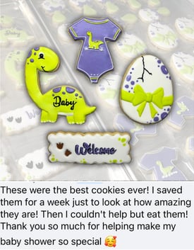 Five-star customer review praising Natalia’s handmade cookies from ChocosCookiesCakes, highlighting exceptional quality taste