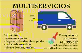 Tarjeta de presentación Mutiservicios Alacant, Paquetes de mudanza, furgoneta y brocha,tlf:610996307