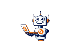 a robot with a laptop on a desk