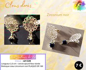 Boucles clous rosace dorée cœur zirconium noir Les Couleurs de Lo