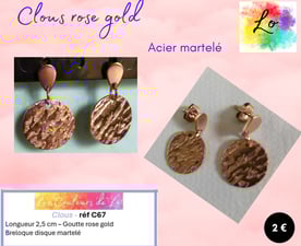 Boucles clous rose gold disque métal martelé Les Couleurs de Lo