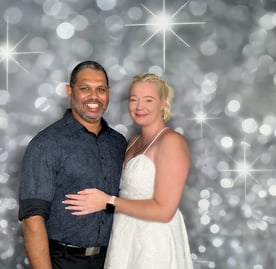 Jucinta and Herbie taking a moment in the photo booth at their engagement party at the Manly Yacht Club.