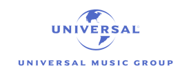 a black and white logo with the words universal music group
