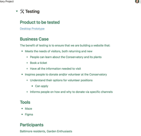 UX Research plan laid out in Notion