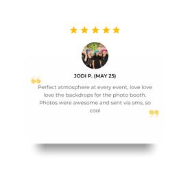5-star customer review for SweetAz Co. photo booth in Redlands, photos via sms, so cool.
