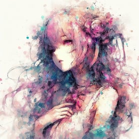 side-view anime girl portrait, pink eyes color, pink hair - simcaart com, galleries