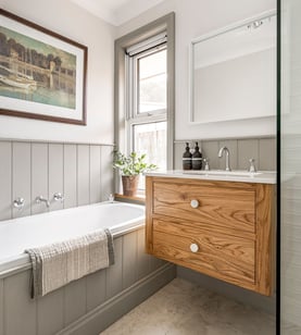 Custom built American Oak vanity by Silva Cabinetry
