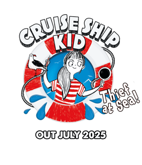Illustrated cover logo of Cruise Ship Kid by children's author Emma Swan. Silver is a detective