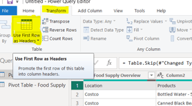 Change columns headers in power query