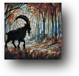 Tiffany Swensen watercolor painting The Fall of Lucifer goat devil stained glass