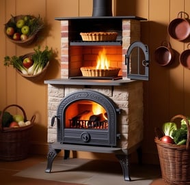 Estufa con horno cocinando