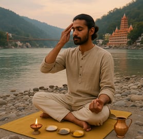 a man doing bhuta shuddhi by ganga in rishikesh