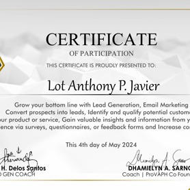 PRO VA Philippines Lead Generation & Email Marketing Short Course Training Certificate