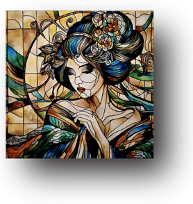 Tiffany Swensen watercolor painting The Geisha stained glass