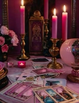 a table with candles and candles on it prepped for a psychic reading in Toronto