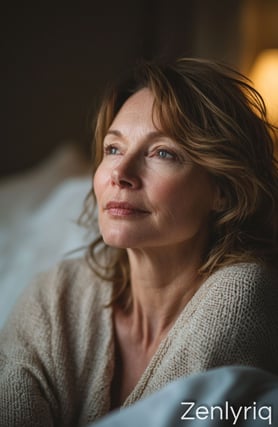 calm woman in soft evening light, reflecting on gut health