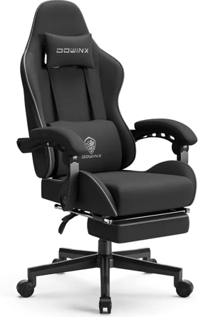Dowinx Silla para Videojuegos ergonómica con Soporte Lumbar, Ajustable con reposapiés, Color Negro