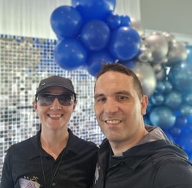 Selfies with Carly and Kahn from Sweetaz Co. in front of the silver shimmer wall for Bev's 70th birthday in Wynnum Golf Club.