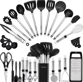 Kitchen Utensil Set-Silicone Cooking Utensils-33 Kitchen Gadgets & Spoons for Nonstick Cookware-Sili