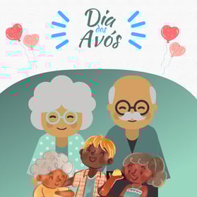 UMA IMAGRM COM VOVÓ, VOVÕ E SEUS NETINHOS SORRINDO E FELIZES