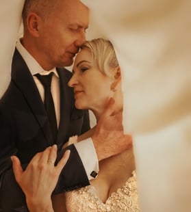 Wedding day, a man and woman are standing in a wedding ceremony