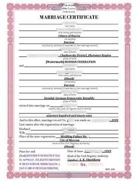 Translated marriage certificate