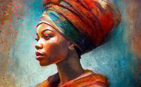African Queen — a vibrant fine art portrait from Martin Osner’s mixed media & painting collection celebrating African beauty