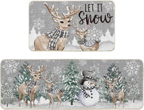 Artoid Mode Deer Tree Let It Snow Snowflakes Christmas Kitchen Mats