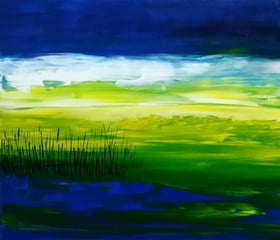 peinture d'un paysage jaune et bleu