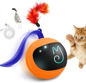 Migipaws Interactive Cat Ball Toy Set, Fun Tracker, Automatic Rolling Chase Ball with Fluffy Tail, A