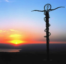 moses stick in mount nebo with dead sea in the background