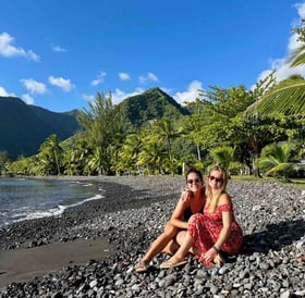Portrait of Eva and Manon at Teahupo'o, Tahiti.