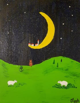 Réf : ENF240223. Rêve de chat. Carton entoilé, 21x30cm. 25€.