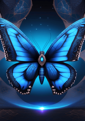 Blue butterfly glowing symbol for subconscious reprogramming and energy clearing.