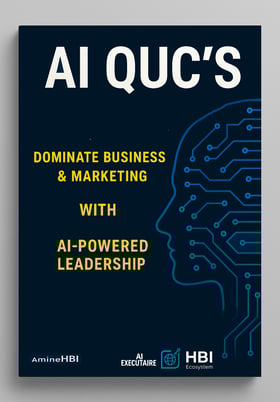 Cover of "AI QUC’s: Leadership Redefined" — an AI-powered business strategy ebook by HBI Ecosystem.