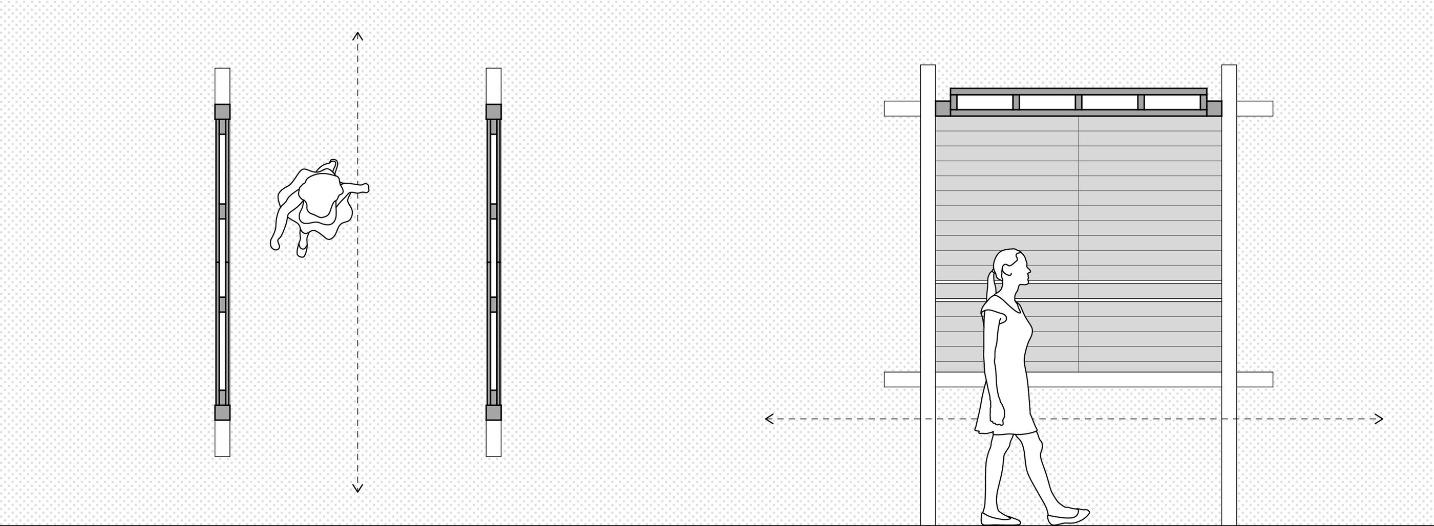 A floor plan and elevation of a wood pavilion