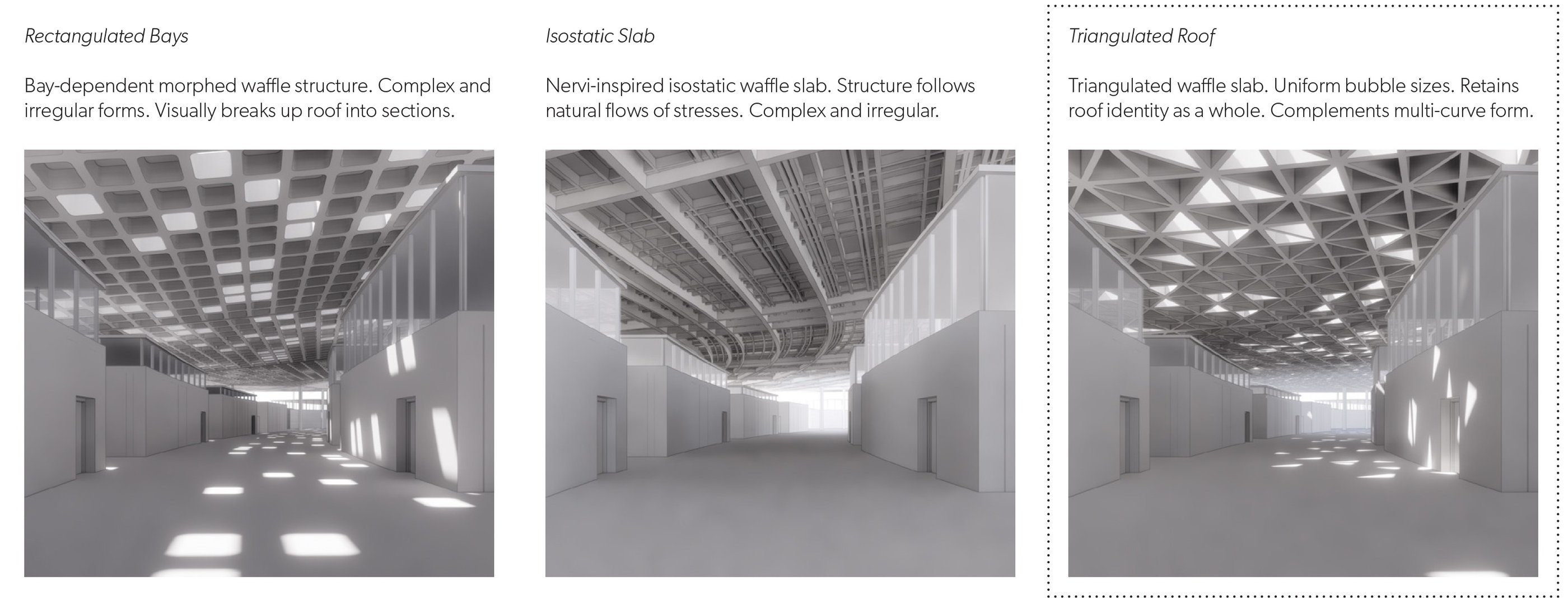A series of white clay images investigating different roof structures