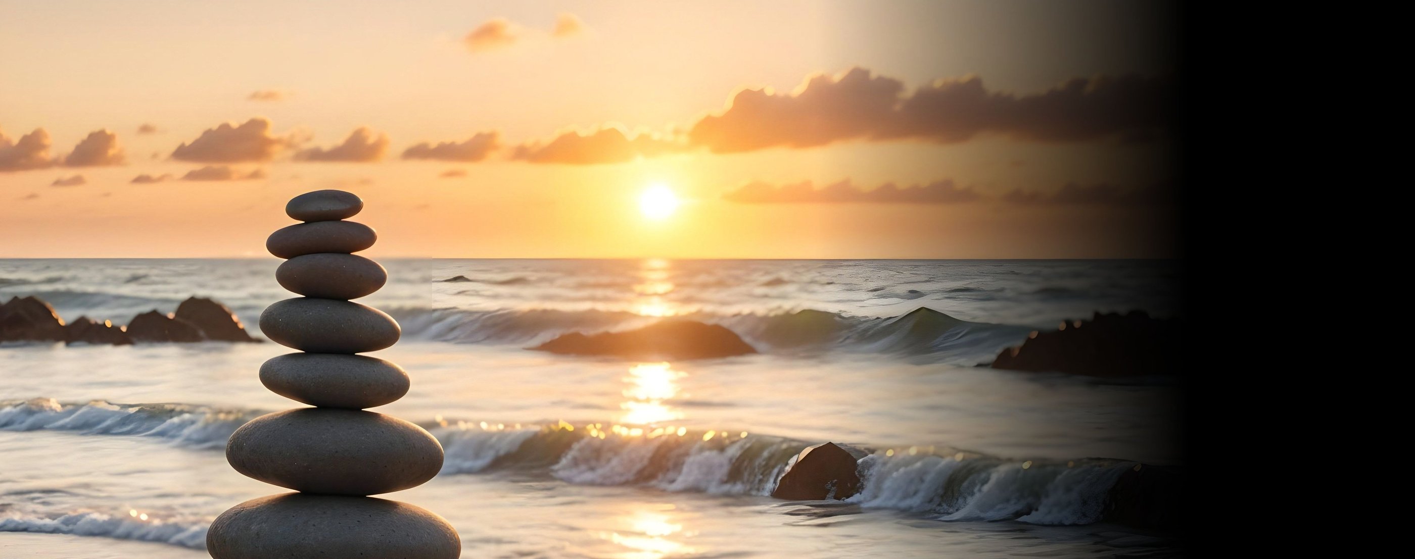 Cairn stones at sunset for Carl Rogers quote, a metaphor for change and self acceptance. Braver Days