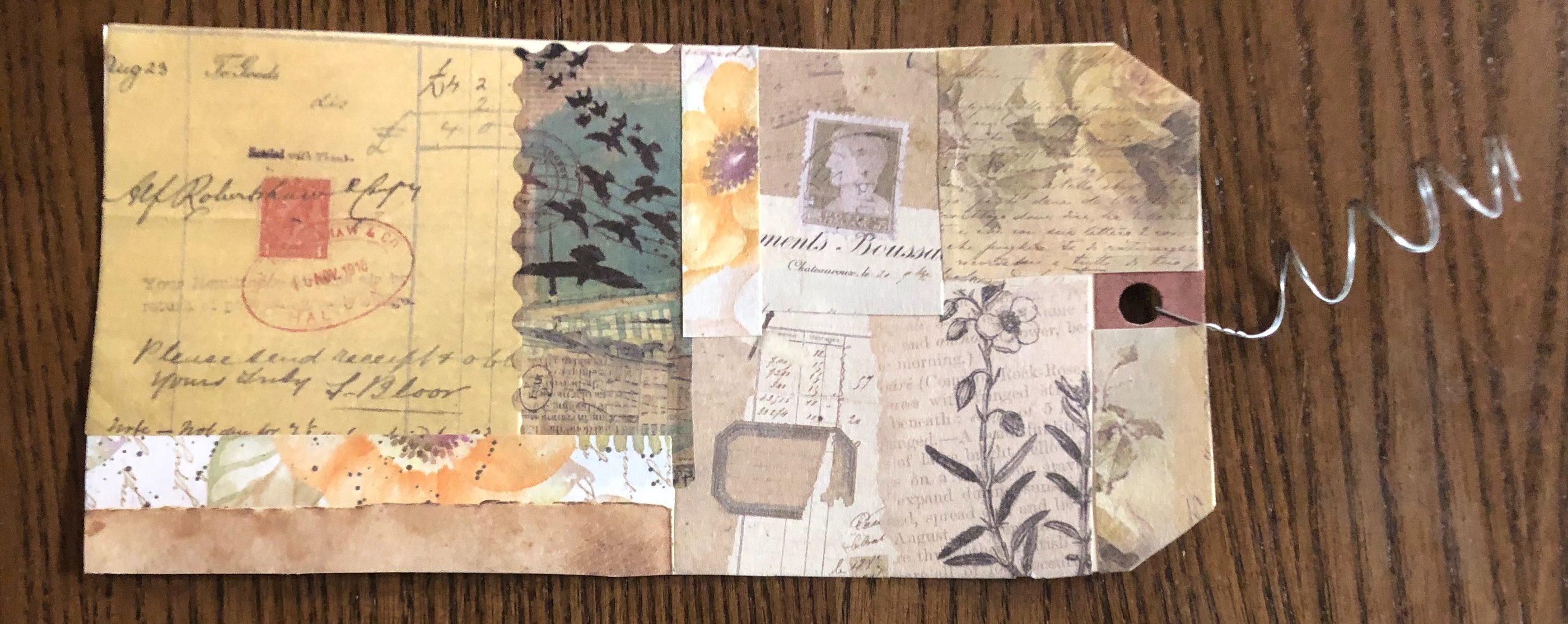 Collage tag with ephemera material