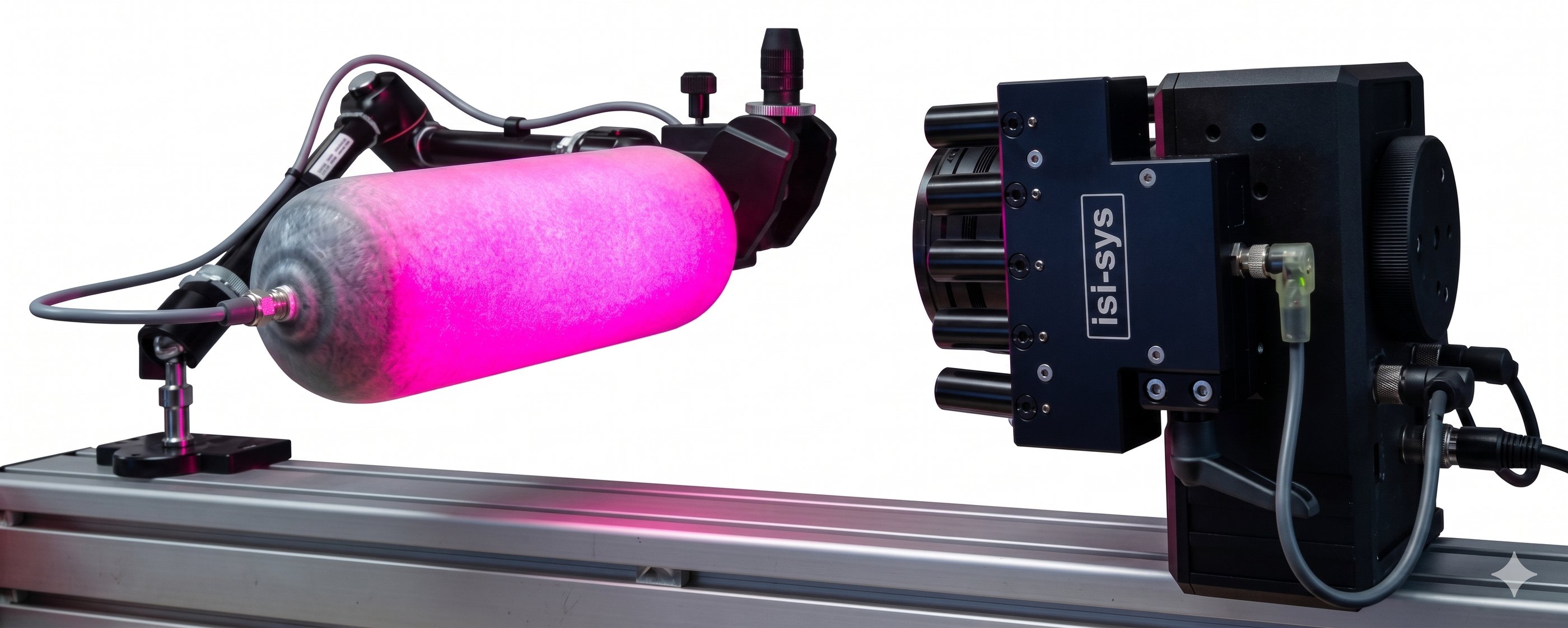 carbon pressure cylinder being test with laser shearography