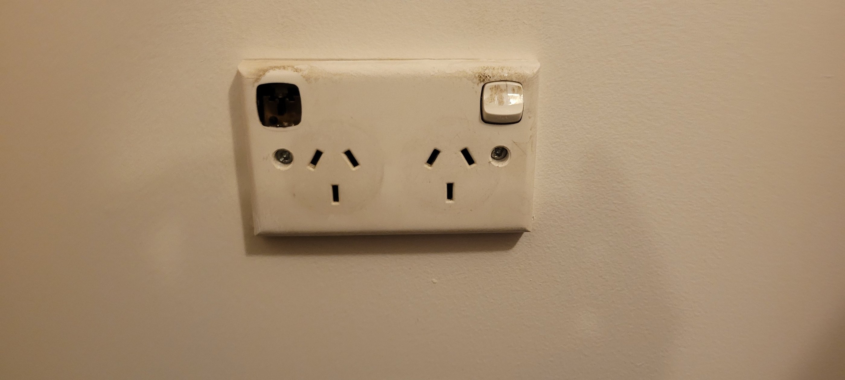 a close up of a damaged power point