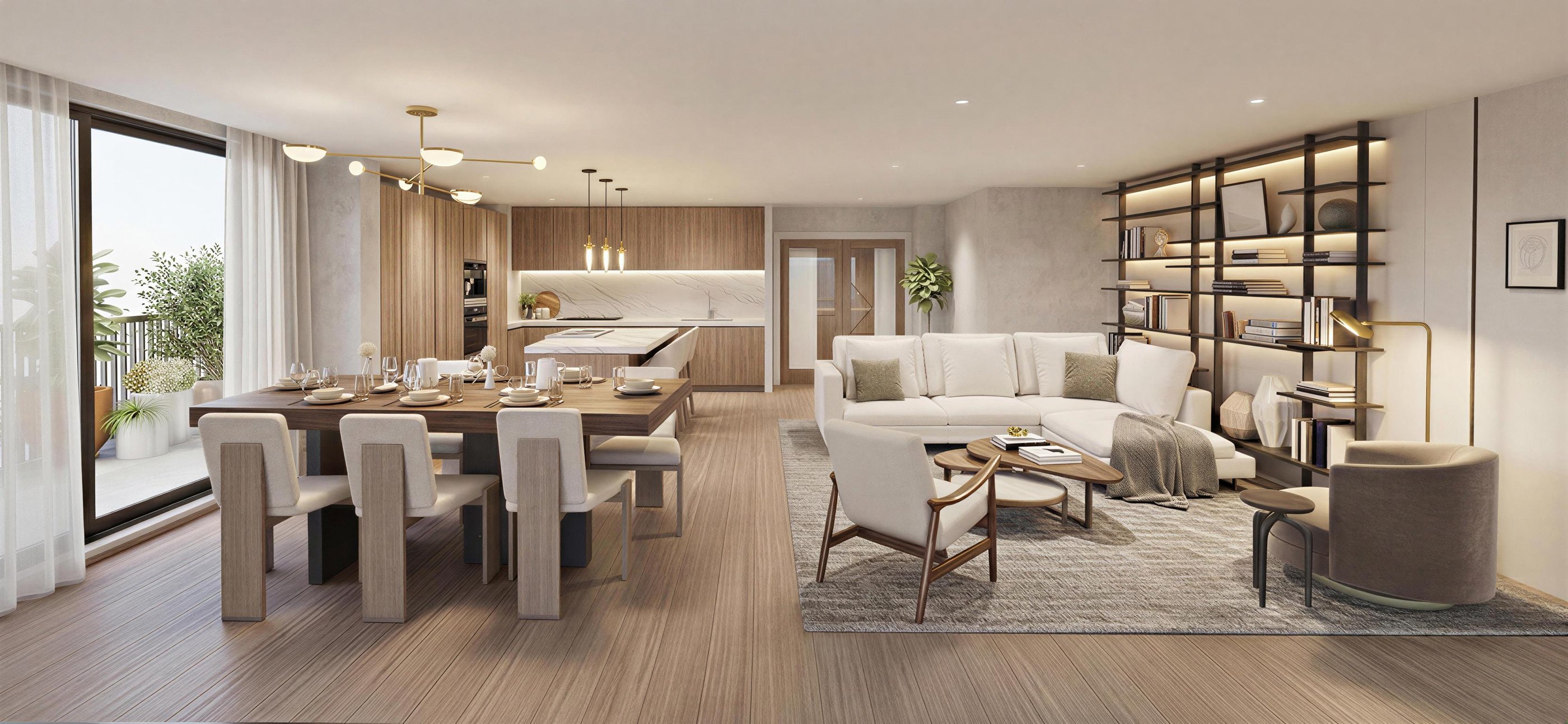 Ai generated image of a highend penthouse apartment in Poole Contemporary staging neutral tones