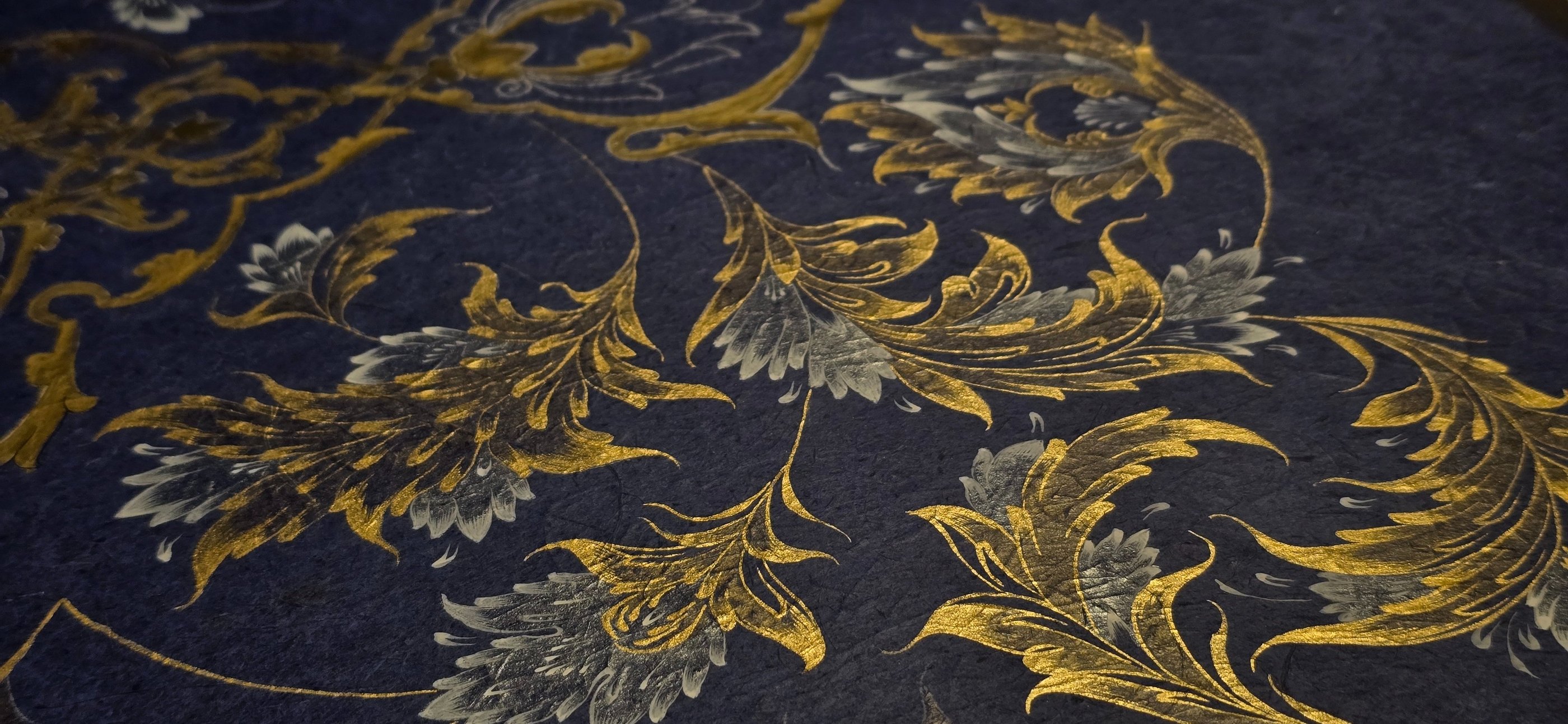 Close up of gold leaf texture on abstract painting by Niloofar K. Afshar.