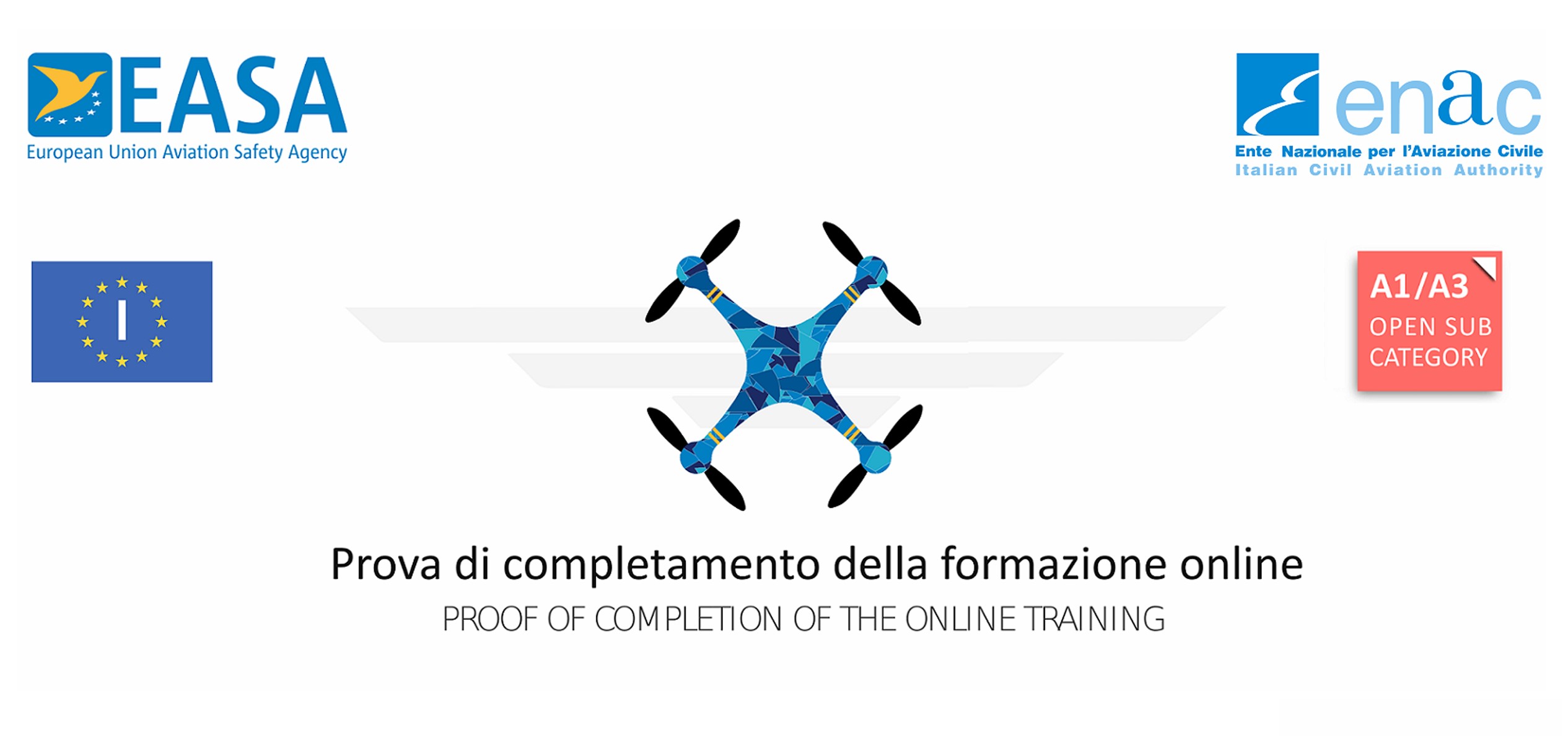 prova di completamento della formazione online come pilota di droni per le categorie A1 e A3