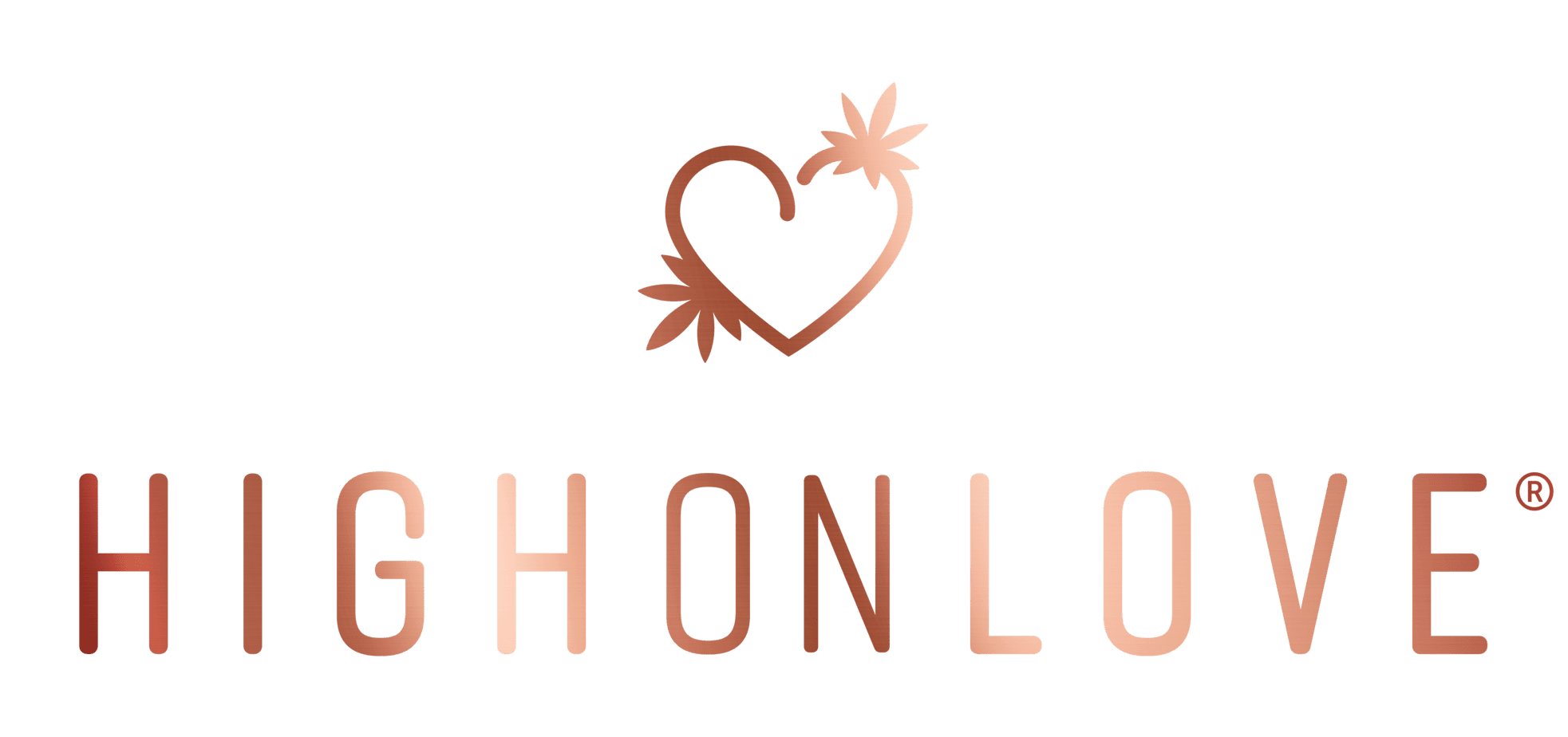 The photo shows the logo of HighOnLove Brand, written in rose gold letters, with a heart above the letters.