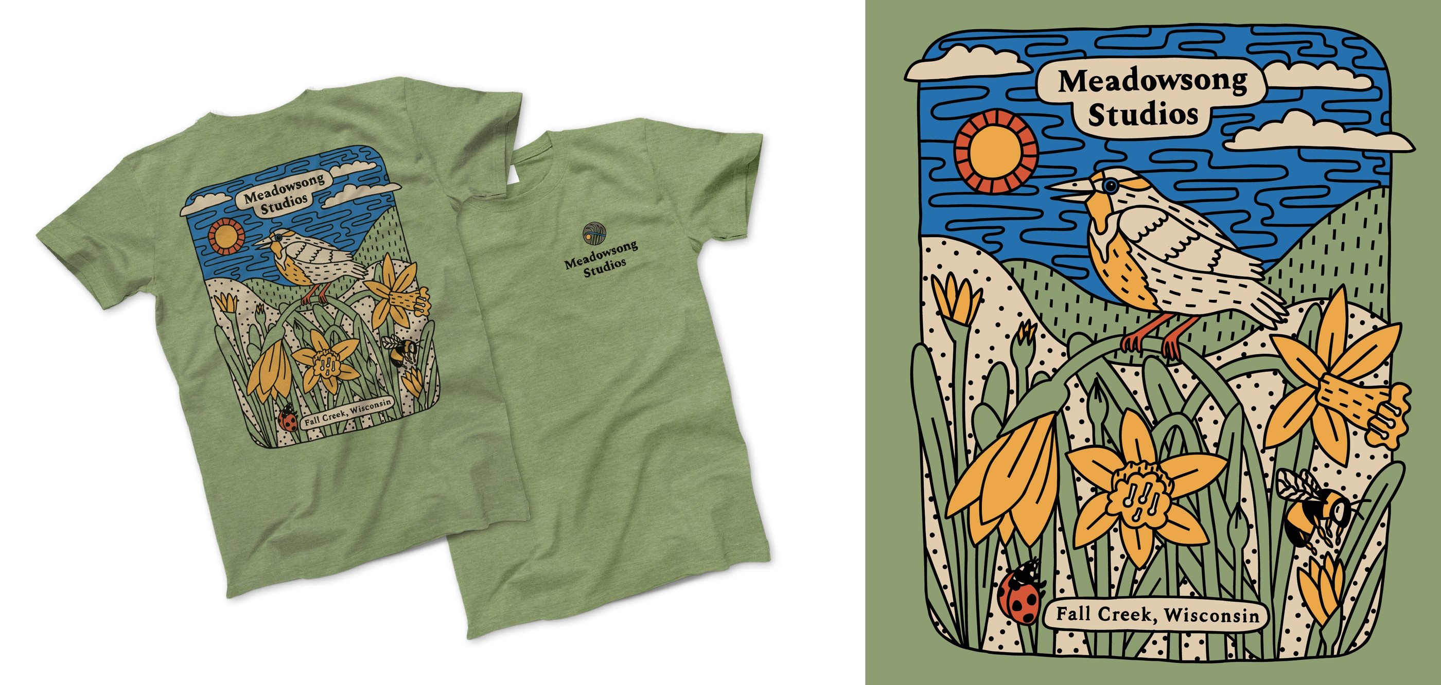 Custom illustration for a printed t shirt design for an art studio