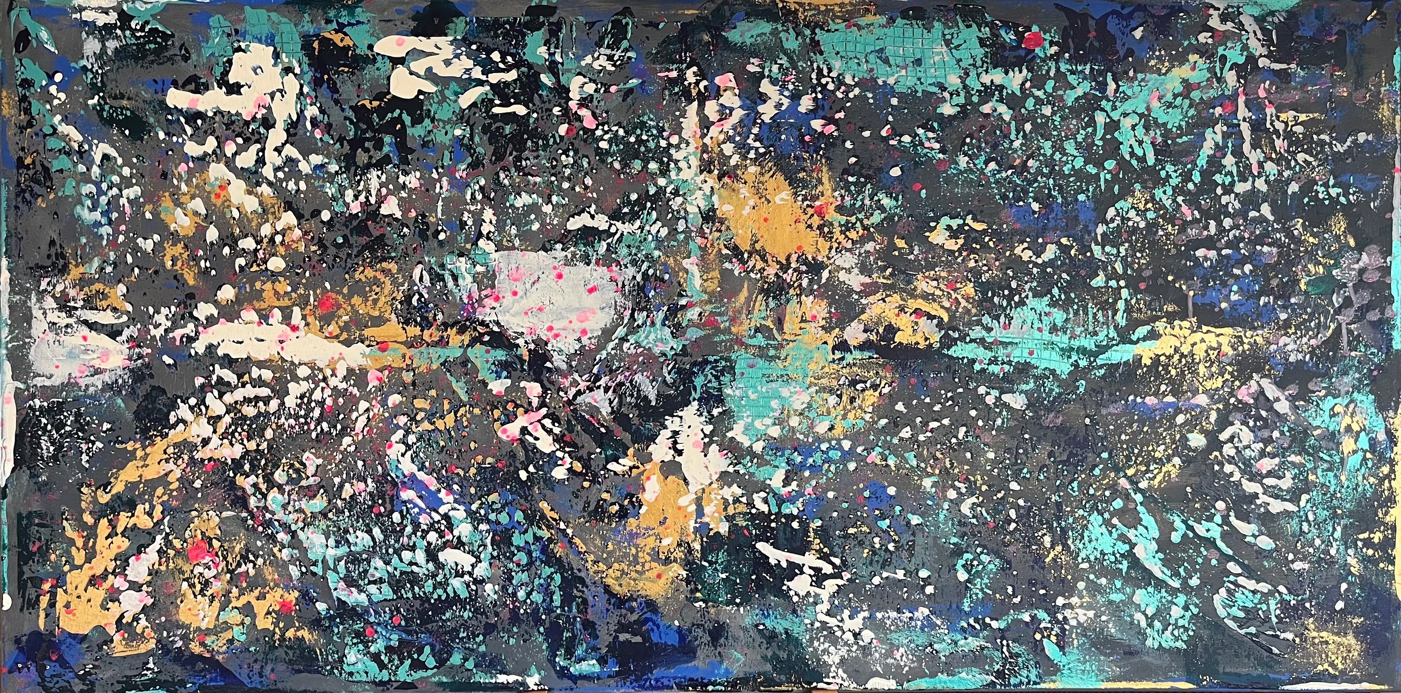 Acryl Gemälde abstrakt grau blau grün