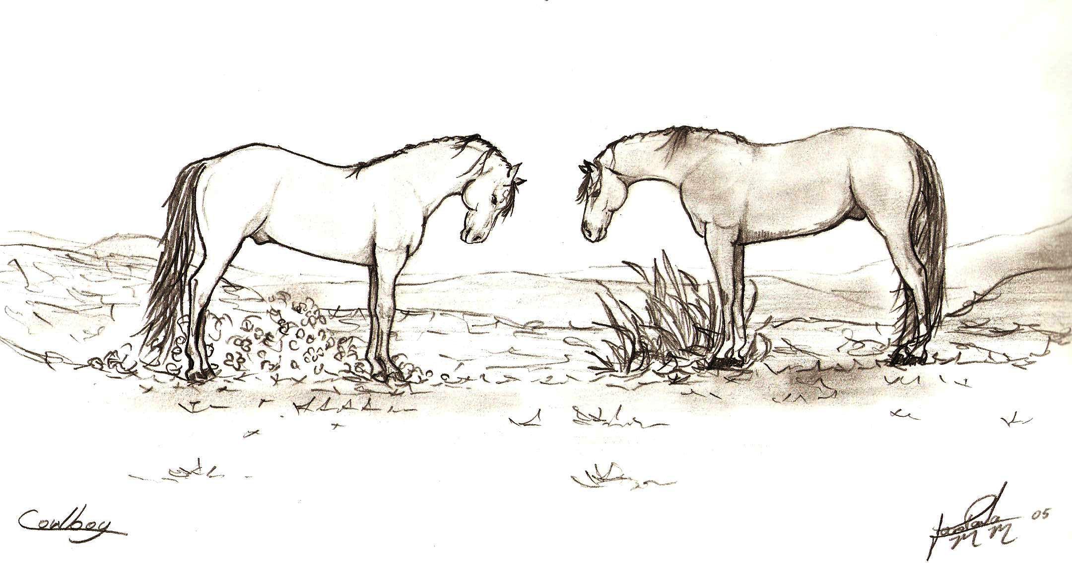 Desenho de Jaum repesentando um garanhão  encorajando seu filho, de 2005
