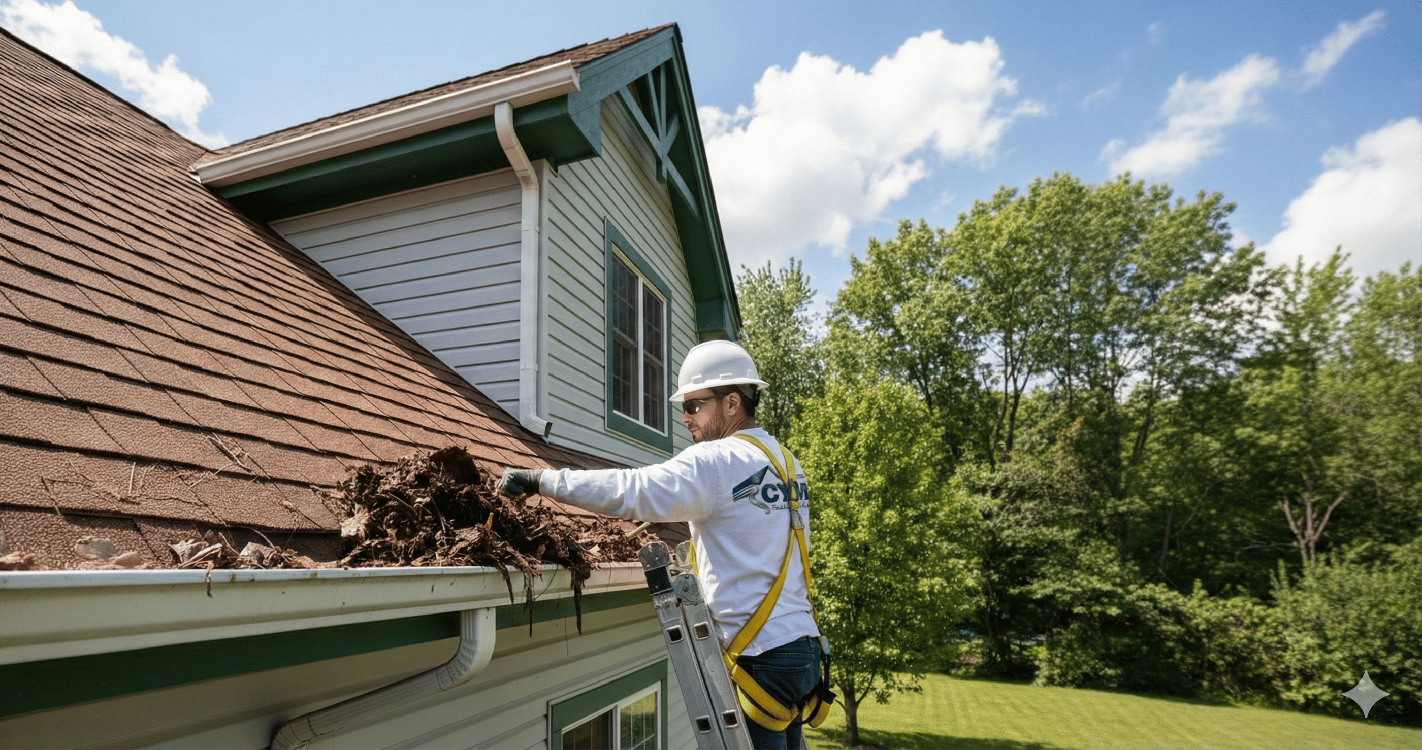 Professional gutter cleaning service removing debris from gutters in Durham NC