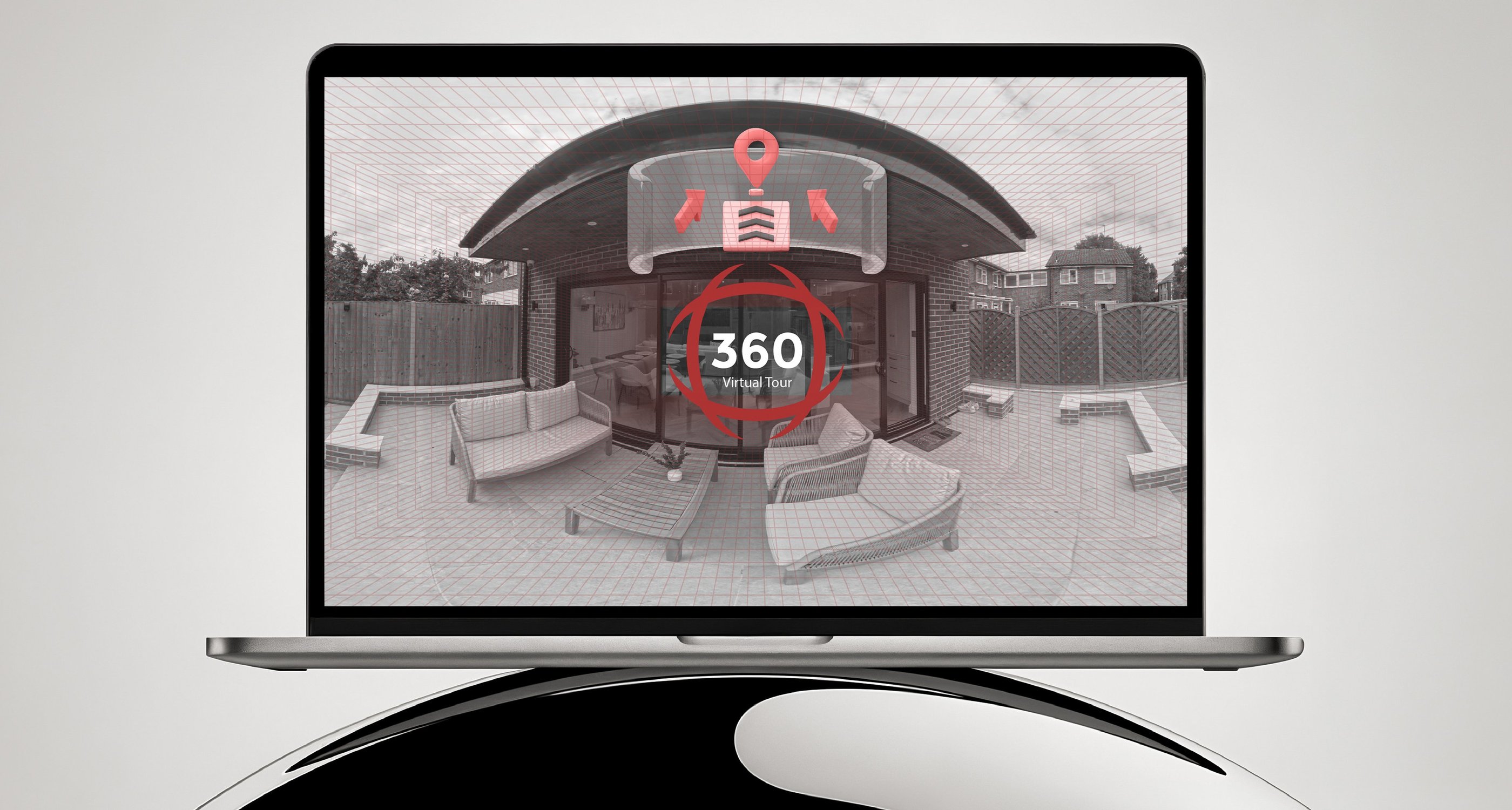 Laptop displaying 360 virtual tour interface